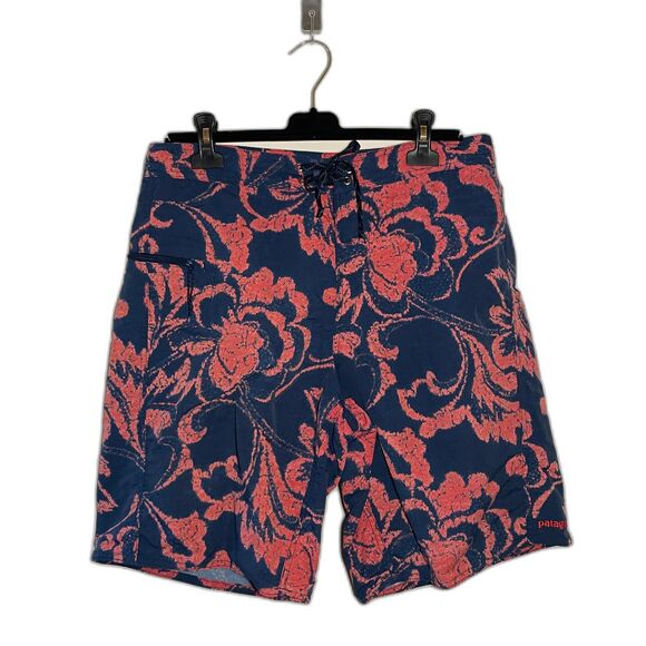 Patagonia Men’s Floral Flat Front Board Shorts Blue Pink 34 - Picture 1 of 7
